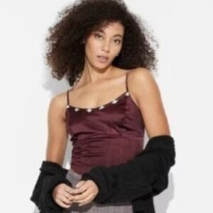 NEW Wild Fable‎ Satin Rosette Corset Top Burgundy Smocked Medium